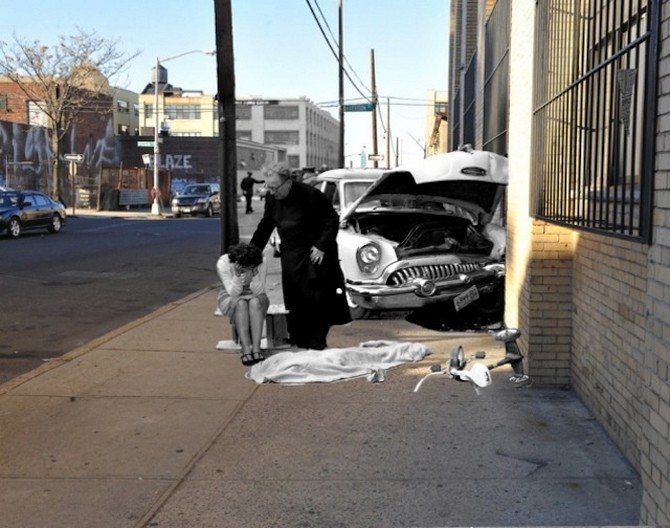 A tragic photo from 1959 after three-year-old Martha Cartagena was killed while riding her tricycle in Brooklyn.