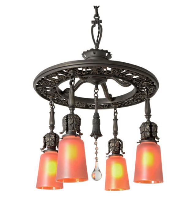 Classical Revival 4-Light Chandelier W_ Nuart Carnival Glass Shades