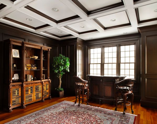 Exquisite-wood-trim-ceiling-to-match-the-beautiful-hardwood-floors-in-this-traditional-home-office