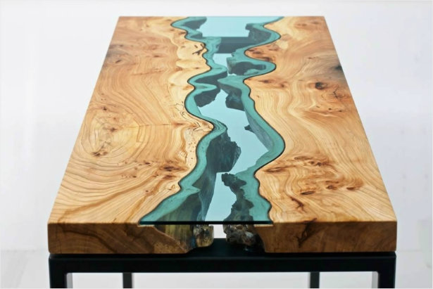 Wooden coffee table design with Glass Rivers and Lakes