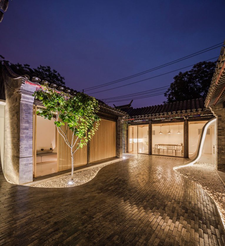 Chinese Architecture Twisting Courtyard with Industrial Lamps 3